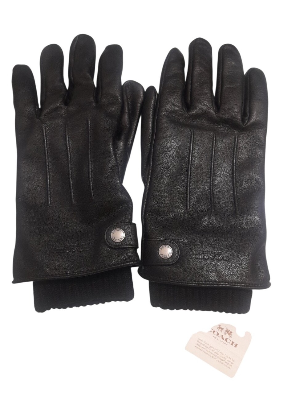 Coach Men's Black Leather Gloves with Snap Cuff NWT
